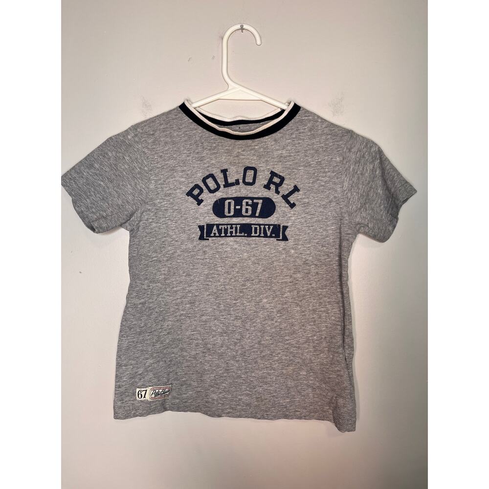 Polo Ralph Lauren Gray Navy Rugby Athletic Streetwear Ringer Tee Shirt 6 Boys